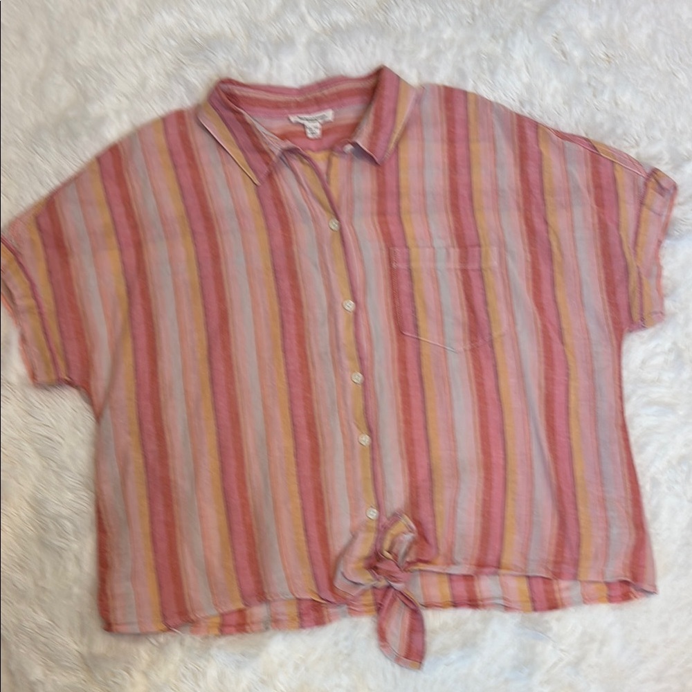 Linen Cotton Striped Shirt  Size XL Beach Lunch Lounge